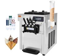 VEVOR Machine à Crème Glacée Commerciale 18-28 L/h 3 Saveurs, Machine à Glace Italienne Trémie 2x5,5 L, Panneau LCD, Pré-refroidissement Nettoyage Automatique, pour Yaourt Café Snack-Bar Restaurant