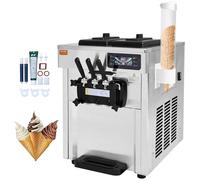 VEVOR Machine à Crème Glacée Commerciale 18-28 L/h 3 Saveurs, Machine à Glace Italienne Trémie 2x5,5 L, Panneau LCD, Pré-refroidissement Nettoyage Automatique, pour Yaourt Café Snack-Bar Restaurant