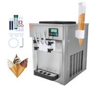 VEVOR Machine à Crème Glacée Commerciale 20 L/h 1800 W 3 Saveurs, Trémie 2x4 L, Pré-Réfrigération, Nettoyage Automatique, pour Yaourt Café Snack-Bar Restaurant Supermarché