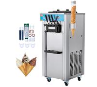 VEVOR Machine à Crème Glacée Commerciale 21-31 L/h 1500 W 3 Saveurs, Machine à Glace Italienne Trémie 2x5,5 L, Autoportant, Pré-Réfrigération, Nettoyage Automatique, pour Yaourt Café Snack-Bar