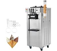 VEVOR Machine à Crème Glacée Commerciale 21-31 L/h 1670 W 3 Saveurs, Machine à Glace Italienne Trémie 2x4,3 L, Panneau LED à Nettoyage Automatique, Réfrigération de Nuit, pour Yaourt Café Snack-Bar