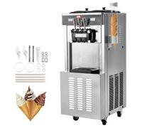 VEVOR Machine à Crème Glacée Commerciale 34-44 L/h 1850 W 3 Saveurs, Trémie 2x9 L, Panneau LED, Utilisation à Un Seul Cylindre Disponible, Réfrigération de Nuit, Snack-Bar