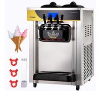 VEVOR Machine à Crème Glacée Molle 22-30 L/h Machine à Glace Italienne Commerciale Trémie 2x6L Sorbetière Glace à l’Italienne Pré-Réfrigération 3 Saveurs Nettoyage en Un Clic Sundae Café Snack-Bar
