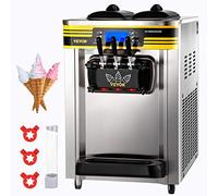 VEVOR Machine à Crème Glacée Molle 22-30L/h 2350W Machine à Glace Italienne Trémie 6L Sorbetière Glace à l’Italienne Pré-Réfrigération Décongélation en Un Clic 3 Saveurs Sundae Yaourt Café Snack-Bar