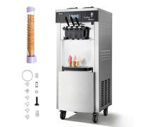 VEVOR Machine à Glace Molle Commerciale, Machine à Crème Glacée sur Pied 20-28 L/h, pour Glacier Camion-Restaurant, 3 Parfums, 2 Trémies de 6 L avec Aigitation, Pré-refroidissement Autonettoyage