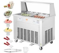 VEVOR Machine à Glace Roulée avec 2 Casseroles 38x38 cm, Plancha à Glace Roulée Commerciale en Inox Alimentaire, Machine à Rouler la Glace avec Compresseur et 4 Grattoirs, pour Boutiques de Desserts