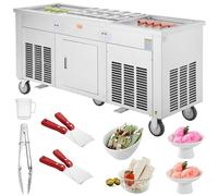 VEVOR Machine à Glace Roulée avec 2 Casseroles de 45x45 cm, Plancha à Glace Roulée en Inox Alimentaire, Machine à Rouler la Glace Commerciale, avec Compresseur et 4 Grattoirs, Boutiques de Desserts