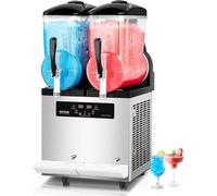 VEVOR Machine à glace slush commerciale 12 L x 2 Machine à double réservoir pour boissons glacées, 96 tasses Machine à glace slush en acier inoxydable avec clavier Glace soft