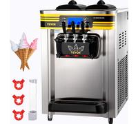 VEVOR Machine à glace soft commerciale 2350 W plan de travail Machine à glace soft 22-30 L/h.Machine à glace soft desktop, machine à glace soft 3 parfums avec écran LCD Machine à crème glacée