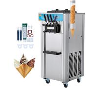 VEVOR Machine à glace soft commerciale, capacité 21-31 l/h, machine à glace soft indépendante avec 3 parfums, 2 cylindres en acier inoxydable de 5,5 L, panneau LED, pré-refroidissement automatique, po