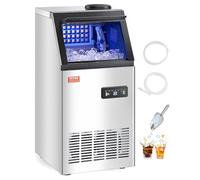 VEVOR Machine à Glaçons avec Capacité de Production de 54,4 kg/24 h et Capacité de Stockage de 12,7 kg, 36 Glaçons en 15 Minutes, Affichage Numérique LED et Fonction Autonettoyante, Bar, Argenté