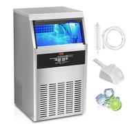 VEVOR Machine à Glaçons Commerciale 47 kg/24 h Appareil de Préparation de Glaçons 50 Bacs à Glaçons Capacité de Stockage 15 kg Nettoyage Auto sans Installation Autoportant pour Maison Restaurant Ba