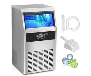 VEVOR Machine à Glaçons Commerciale 47 kg/24 h Appareil de Préparation de Glaçons 50 Bacs à Glaçons Capacité de Stockage 15 kg Nettoyage Auto sans Installation Autoportant pour Maison Restaurant Bar