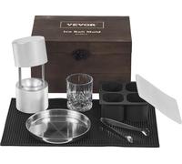 VEVOR Machine à glaçons Jeu de moules à glaçons 60 mm, Moule à glaçons Boule à glace avec bac d'égouttage & pince à glace & verre, Moules à glaçons résistants Bac à glaçons Argent Whisky, Americano