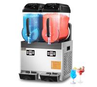 VEVOR Machine à Granité Commerciale 2x12 L Double Réservoir, Machine à Boissons Glacées en Inox de 96 Tasses, Distributeur de Boissons Frappées Granitas Margarita Smoothie, pour Restaurants Cafés Bars