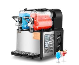 VEVOR Machine à Granité Commerciale 2x3L Double Réservoir, Machine à Boissons Glacées en Inox de 24 Tasses, Distributeur de Boissons Frappées Granitas Margarita Smoothie, pour Restaurants Cafés Bars