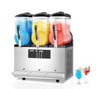 VEVOR Machine à Granité Commerciale 3x12 L Triple Réservoir, Machine à Boissons Glacées en Acier Inoxydable de 144 Tasses, Distributeur de Boissons Frappées Granitas Margarita Smoothie, Cafés Bars