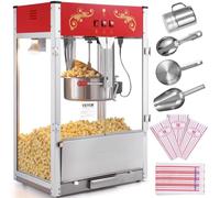 VEVOR Machine à Pop Corn 1615 W, Appareil à Pop-corn de Comptoir Électrique, Grand Bol de 454 g, avec Verre Trempé, 3 Cuillères en Acier Inoxydable, Style Cinéma, pour Fête Magasin Soirée, Rouge