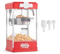 VEVOR Machine à Pop Corn 480 W, Appareil à Pop-corn de Comptoir Électrique, Grand Bol de 113 g pour 5,7 L par Lot, avec Verre Trempé, 3 Cuillères, Style Cinéma, pour Fête Magasin Soirée, Rouge