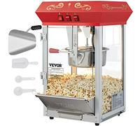 VEVOR Machine à Pop Corn 850 W, Appareil à Pop-corn de Comptoir Électrique, Grand Bol de 227 g pour 48 Tasses par Lot, avec Verre Trempé, 4 Cuillères, Style Cinéma, pour Fête Magasin Soirée, Rouge