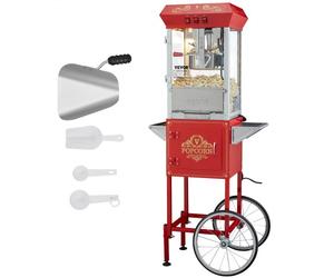 VEVOR Machine à Pop Corn avec Chariot, Appareil à Pop-corn Électrique 850 W, Grand Bol de 227 g pour 48 Tasses par Lot, avec Verre Trempé, 4 Cuillères, Style Cinéma, pour Fête Magasin Soirée, Rouge