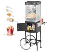 VEVOR Machine à Pop Corn avec Chariot, Éclateur de Maïs 800 W, Grand Bol en Inox 0,2 kg, 48 Tasses par Lot, avec Commande à 2 Boutons, Paroi en Verre, Porte PC, Pelle Doseuse et Cuillères, Noir