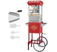 VEVOR Machine à Pop Corn avec Chariot, Appareil à Pop-corn Électrique 850 W, Grand Bol de 227 g pour 48 Tasses par Lot, avec Verre Trempé, 4 Cuillères, Style Cinéma, pour Fête Magasin Soirée, Rouge
