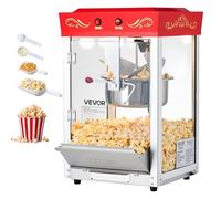 VEVOR Machine à Pop Corn de Comptoir, Éclateur de Maïs 800 W, Grand Bol en Inox 0,2 kg, 48 Tasses par Lot, avec Commande à 2 Boutons, Paroi en Verre, Porte PC, Pelle Doseuse et Cuillères, Rouge