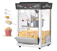 VEVOR Machine à Pop Corn de Comptoir, Éclateur de Maïs 800 W, Grand Bol en Inox 0,2 kg, 48 Tasses par Lot, avec Commande à 2 Boutons, Paroi en Verre, Porte PC, Pelle Doseuse et Cuillères, Noir