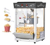 VEVOR Machine à Pop Corn de Comptoir, Éclateur de Maïs 800 W, Grand Bol en Inox 0,2 kg, 48 Tasses par Lot, avec Commande à 2 Boutons, Paroi en Verre, Porte PC, Pelle Doseuse et Cuillères, Noir