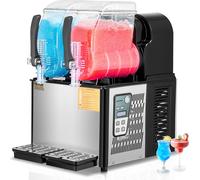 VEVOR Machine à Granité Commerciale 2x4 L Double Réservoir, Machine à Boissons Glacées en Inox de 32 Tasses, Distributeur de Boissons Frappées Granitas Margarita Smoothie, pour Restaurants Cafés Bars