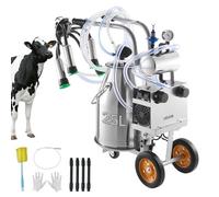 VEVOR Machine à Traire Électrique pour Vaches Seau 25 L Trayeuse de Bovin Acier Inox 304 sur Roues, avec Gobelets Trayeurs Qualité Alimentaire, Tuyau en Silicone, Forte Aspiration, Pulsation à Vide