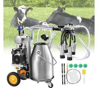 VEVOR Machine à traire électrique pour vaches, seau de 6,6 gal / 25 l en acier inoxydable 304, pulsateur automatique sous vide, trayeur portable avec gobelet en silicone alimentaire et tuyaux, pressio