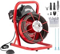 VEVOR Machine de nettoyage de tuyaux 50 FT x 3/8 pouces, spirale d'égout avec alimentation manuelle, machine électrique de nettoyage de tuyaux 250 W avec 4 coupeurs et pédale activée par air pour tuya