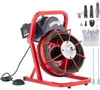 VEVOR Machine de nettoyage de tuyaux 50 pieds x 1/2 pouce, spirale d'égout à alimentation manuelle, machine électrique de nettoyage de tuyaux 250 W avec 4 coupeurs et pédale de commande activée par ai