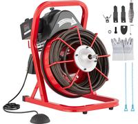 VEVOR Machine de nettoyage de tuyaux 75 pieds x 1/2 pouce, spirale d'égout à alimentation manuelle, machine électrique de nettoyage de tuyaux 370 W avec 4 coupeurs et pédale de commande activée par l'