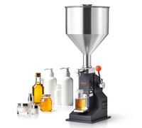 VEVOR Machine de Remplissage de Liquide Pâte Manuelle 5-50 mL Remplisseuse de Bouteilles Réglable Acier Inoxydable avec Trémie pour Lait, Eau, Jus, Huile Essentielle, Shampoing, Miel, Crème Cosmétique