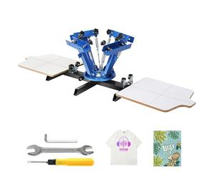 VEVOR Machine de Sérigraphie 4 Couleurs 2 Stations Presse à Sérigraphie Plateau 54 x 45 cm Machine d'Impression à Écran Rotative à 360° pour Impression à Plat T-shirt Vêtements Bois Plastique Papier
