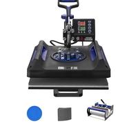 VEVOR Machine de transfert thermique 380 x 380 mm Machine de pressage à chaud 5 en 1 avec presse à tambour 0,85 kg pressage numérique pour T-shirts oscillant 360° pour tasses/assiettes, noir + bleu