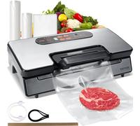 VEVOR Machine sous Vide pour Aliments Secs Humides 90 kPa Appareil de Mise sous Vide 130 W Scelleuse Multifonctionnelle Auto Manuel Coupeur Intégré 2 Rouleaux Sacs Tuyau Externe pour Conserver Aliment