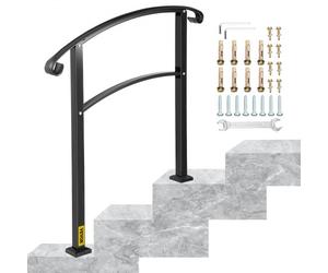 VEVOR Main Courante Escalier Fer Forgé Rampe Escalier 3 Marches Garde-Corps 63,5 cm Hauteur Max des Marches 52,5 cm rambarde Extérieur Intérieur pour Balcon Terrasse Maison Jardin Hôtel Porche Noir