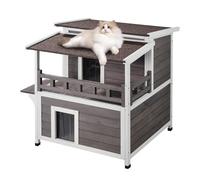 VEVOR Maison Cabane pour Chat Extérieur Bois Abri 2 Étages avec Balcon et Toit