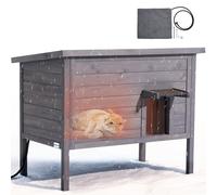 VEVOR Maison Chat Surélevée Chauffante, 87x53,5x69 cm, Niche Chat Extérieur avec Coussin Chauffant, Abri en Bois avec Porte à Rabat en PVC, Toit en Asphalte Ouvrable, pour 1 à 3 Chats Sauvages Hiver