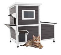 VEVOR Maison Chat Surélevée, 107 x 63,3 x 86,3 cm, Niche Chat Extérieur 2 Étages, Abri en Bois avec Fenêtre Transparente, Porte à Rabat, Toit en Asphalte, pour Chats Sauvages d'Intérieur d'Extérieur