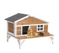VEVOR Maison Chat Surélevée, 110,5x85,3x78,7 cm, Niche Chat Extérieur Isolation en Mousse, Abri en Bois avec Grande Plateforme, Toit en Asphalte, pour Chats Sauvages d'Intérieur d'Extérieur en Hiver