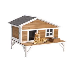 VEVOR Maison Chat Surélevée, 110,5x85,3x78,7 cm, Niche Chat Extérieur Isolation en Mousse, Abri en Bois avec Grande Plateforme, Toit en Asphalte, pour Chats Sauvages d'Intérieur d'Extérieur en Hiver