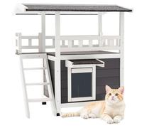 VEVOR Maison Chat Surélevée, 76,2 x 56,3 x 77,4 cm, Niche Chat Extérieur 2 Étages, Abri en Bois avec Escaliers, Balcon, Pièce Spacieuse, Toit en Asphalte, pour Chats Sauvages d'Intérieur d'Extérieur