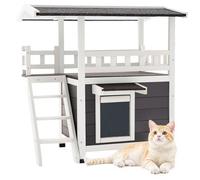VEVOR Maison Chat Surélevée, 76,2 x 56,3 x 77,4 cm, Niche Chat Extérieur 2 Étages, Abri en Bois avec Escaliers, Balcon, Pièce Spacieuse, Toit en Asphalte, pour Chats Sauvages d'Intérieur d'Extérieur