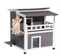 VEVOR Maison Chat Surélevée, 84 x 75 x 82 cm, Niche Chat Extérieur Isolation en Mousse, Abri en Bois 2 Étages, avec Balcon, Toit en Asphalte, pour 1-3 Chats Sauvages d'Intérieur d'Extérieur en Hiver