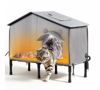 VEVOR Maison Chat Surélevée Chauffante 34 W Niche Chat Errants Extérieur pour Hiver, avec Coussin Chauffant, Double Porte avec Rideau Coupe-Vent, Abri Isolé Imperméable et Résistant aux Intempéries